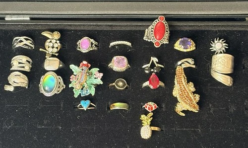 23 vintage to modern costume rings: some marked/stamped all wearable