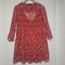 American Eagle Outfitters Dress Womens M Red Floral Pleated VNeck Hippie Cottage