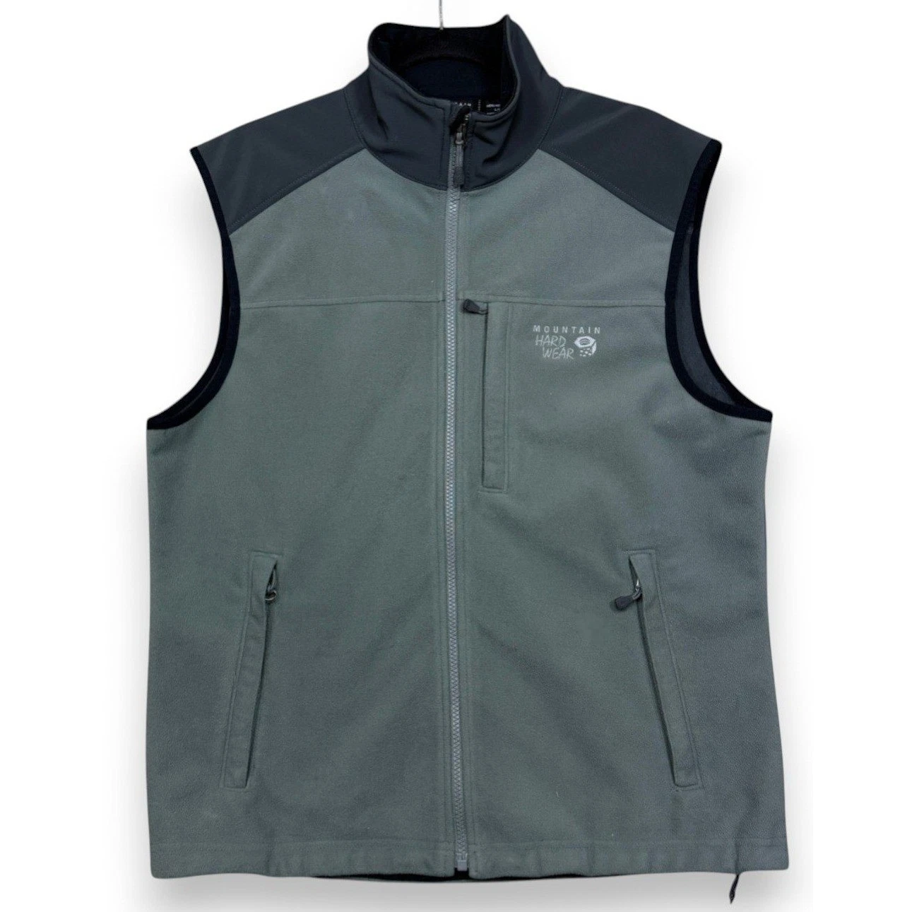 Mountain Hardwear Mens L Softshell Vest Gray Black Full Zip Fleece Lined Outdoor