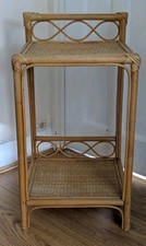 Bamboo Rattan Shelf Unit Boho Vintage 2 Tier Plant Stand Display Shelving