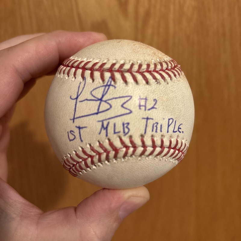 Luis Arraez 1st Career Triple Game Used Baseball Auto  1/1 