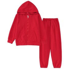 Little Girls Boys Sweatsuit Solid Zipper Hooded Sweatshirt Tops Sweatpants Jo...
