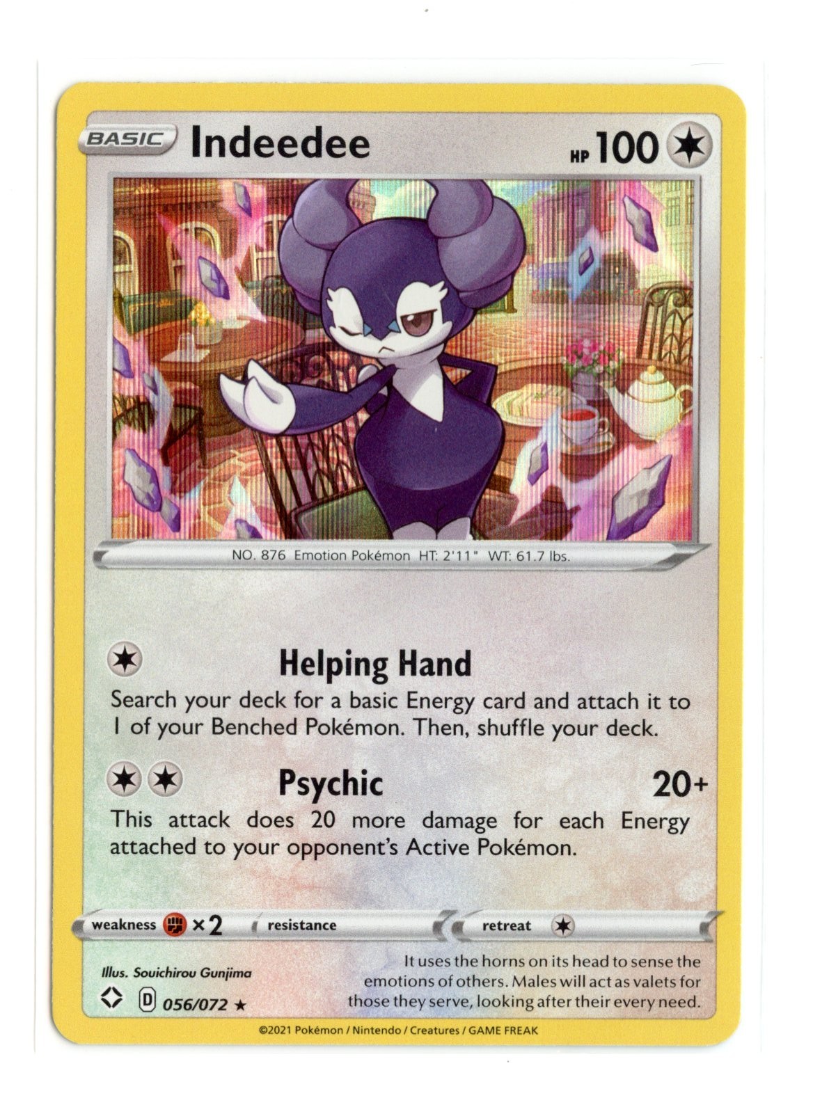 Indeedee 056/072 Holo Rare Holo Shining Fates Pokemon NM