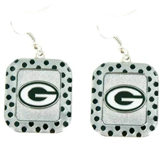 Green Bay Packers Earrings Polka Dots Style Dangle With Team Logo NFL Licensed