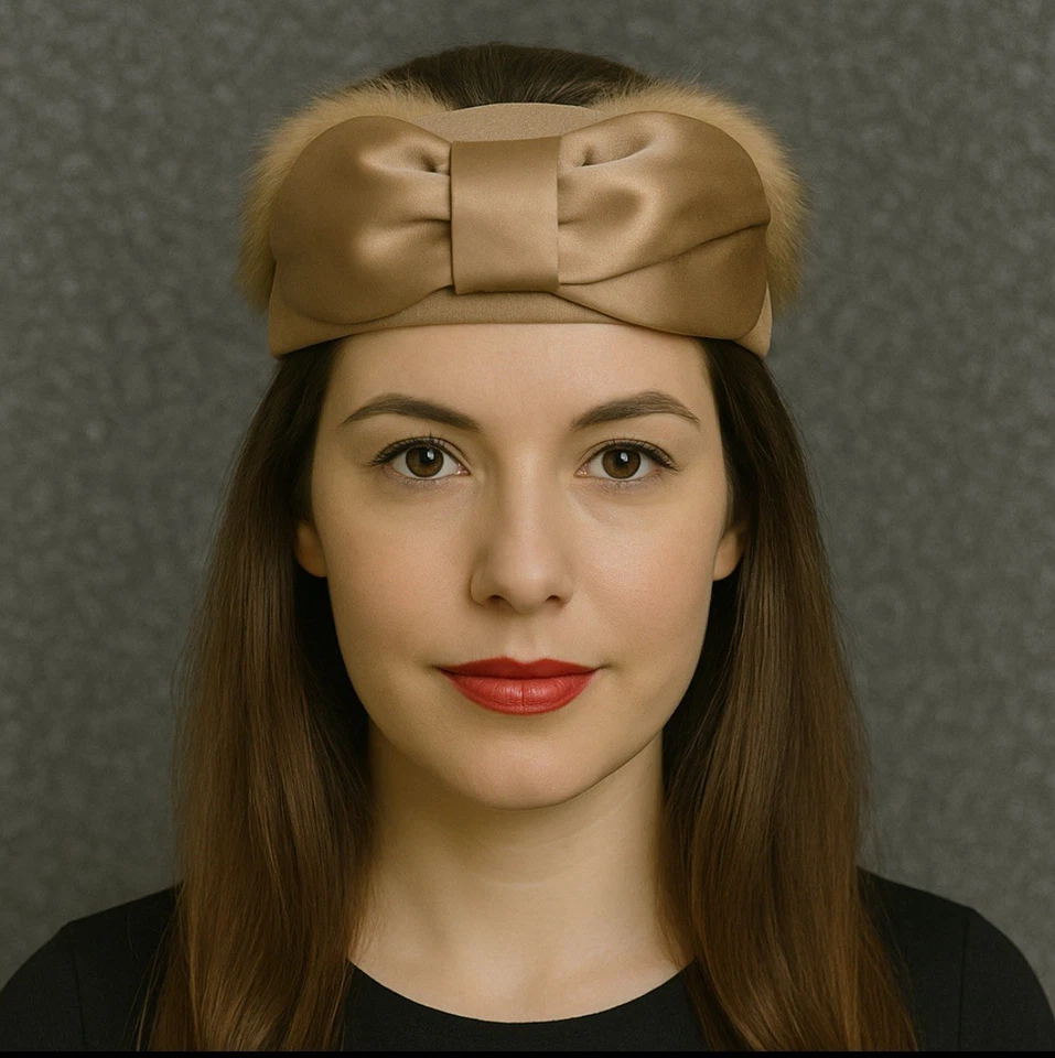 Sombrero Fascinador Vintage Mediados de Siglo Años 50 60 Piel de Visón y Cinta Frontal Halo Sombrero Foto 2 de 4