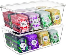 Clear, 2 Pack, Stackable Tea Box, Tea Bag Organizer with Lids