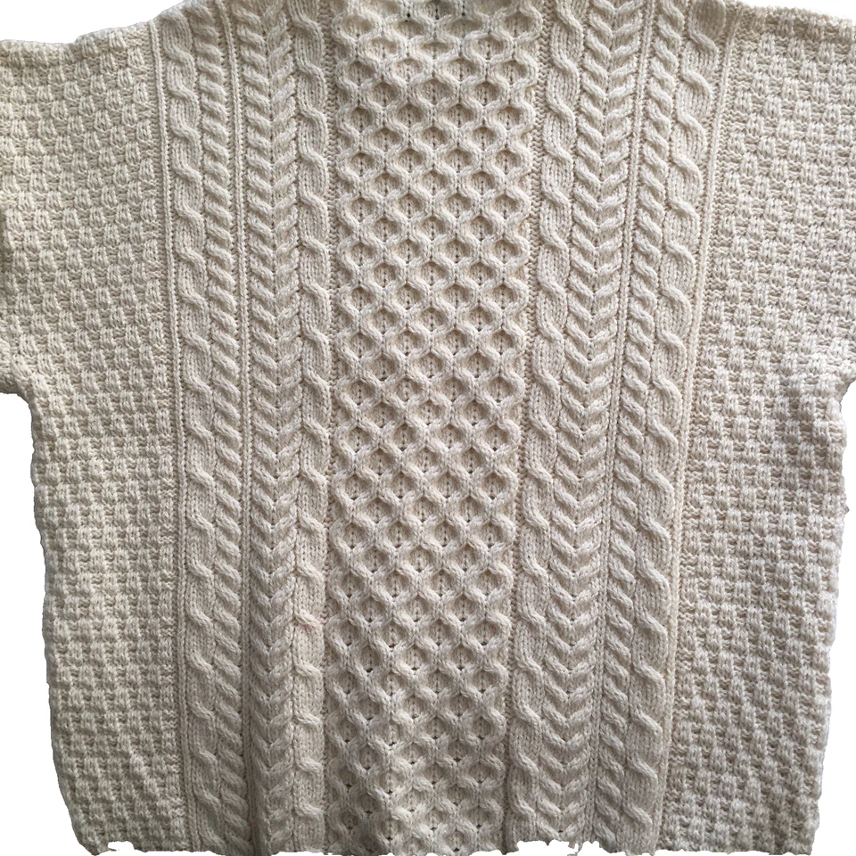 Suéter Carraig Donn Para Hombres XL Crema Aran Pescador Cable Tejido Lana Hecho en Irlanda Foto 3 de 4