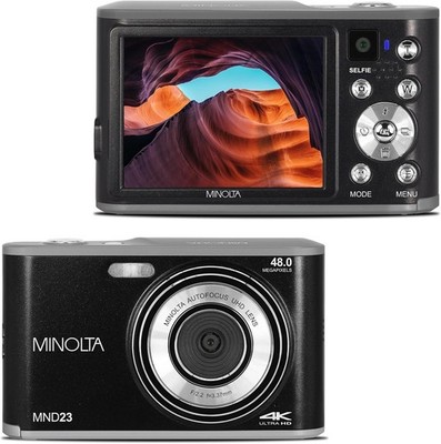Minolta 48MP Digital Camera with Rear Selfie Lens   4K Ultra HD Video, 2.8'' LCD