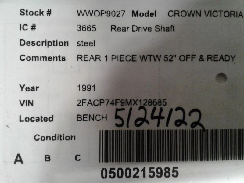 Rear Drive Shaft Steel Fits 90-91 CROWN VICTORIA 1559875 Foto 4 de 4