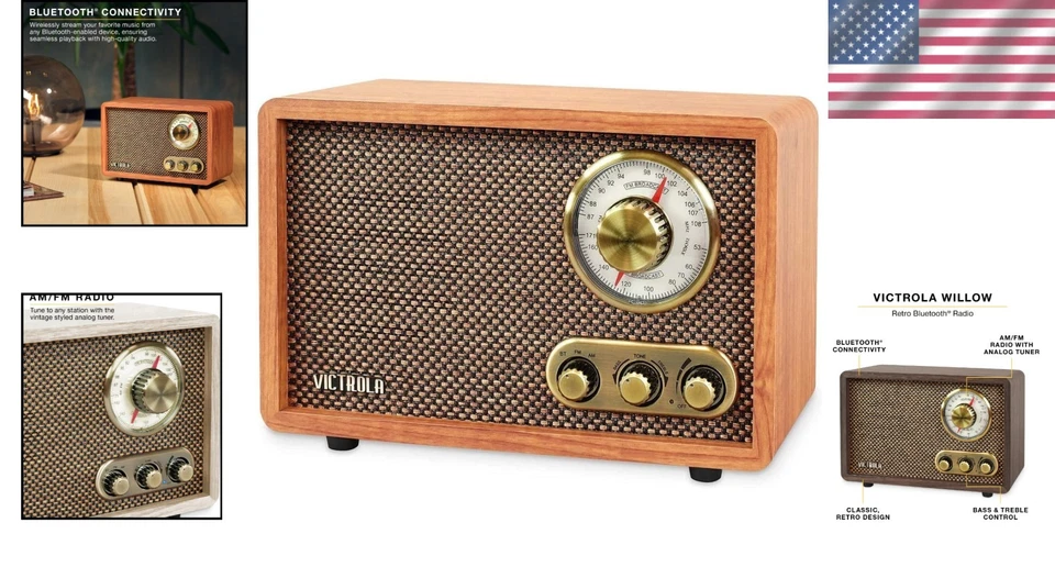 Retro Wood Bluetooth Radio, AM/FM Tuning, Bass Control - Image 2 of 4