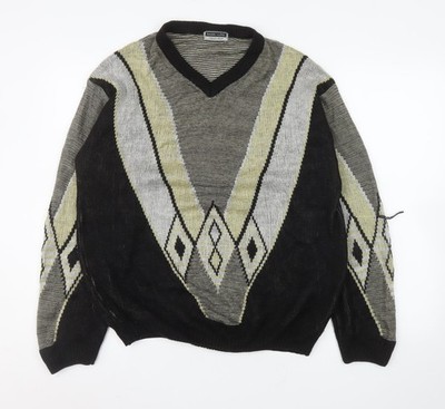 Basic-Line Herren Pullover schwarz L V-Ausschnitt Argyle Acryl