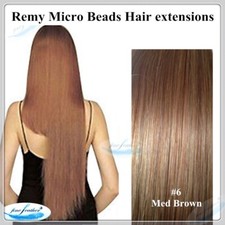24" Indian 100 Human Micro Beads Hair Extensions 25g Double Drawn 6 Med Brown