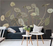 3D Relief Lotus Line Self-adhesive Removeable Wallpaper Wall Mural