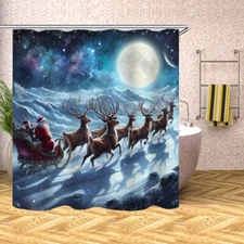 Santa Claus's Reinders Print Shower Curtain Set Bathtub Waterproof Decor Curtain