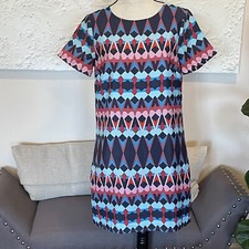 J. Crew Dress Printed Gallery Shift Geometrical Print Short Sleeve Sz 4
