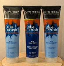 John Frieda BLUE CRUSH Shampoo & 2 Conditioners for Brunettes 8.3 Fl Oz Ea 3 LOT