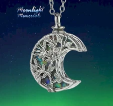 New Moon Crescent Tree Celtic Cremation Urn Keepsake Ashes Memorial Necklace