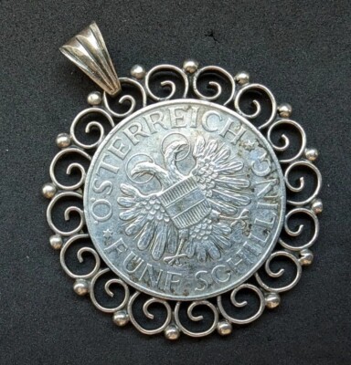 5 Schilling Österreich Tracht Anhänger 800 Silber alt 1934 Magna Mater Austriae