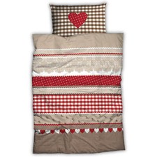 CASATEX Bettwäsche Landhaus rot braun Renforcé Romantik Herz Karo kariert