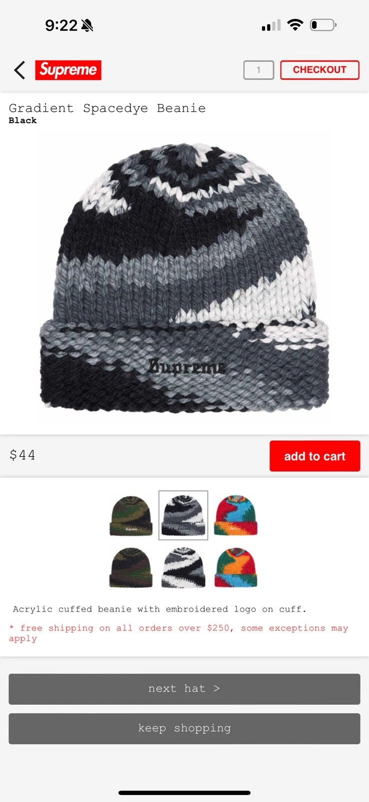 Supreme noir gradient beanie SS24   Neuf avec sac