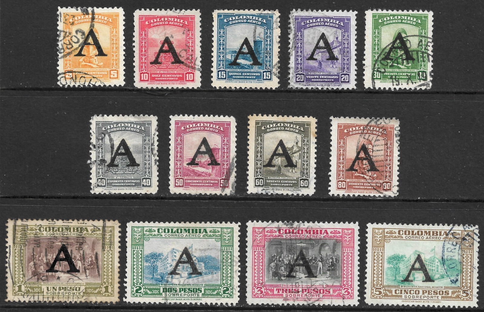 Colombia Scott C186-C198 Airmail VF Used Issued 1950 Complete Set.