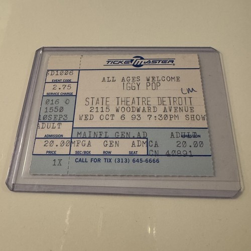 Vintage 90s Iggy Pop Ticket Stub 1993 Concert Tour Detroit Michigan Punk Rock - Bild 3 von 6