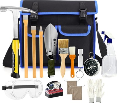 17 Pcs Geology Rock Pick Hammer Kit 32 Oz 3 PCS Digging Chisels Set Gold Mining