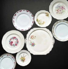 8 Pc Vintage Mismatched Plates Gallery Wall Collection Granny Shabby Decor