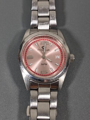 Freestyle Womens Pink Dial Round Silver Tone Stainless Link Band Watch Small
