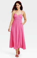 A NEW DAY SIZE 3X PINK MIDI EMPIRE WAIST DRESS SPAGHETTI STRAPS POCKETS