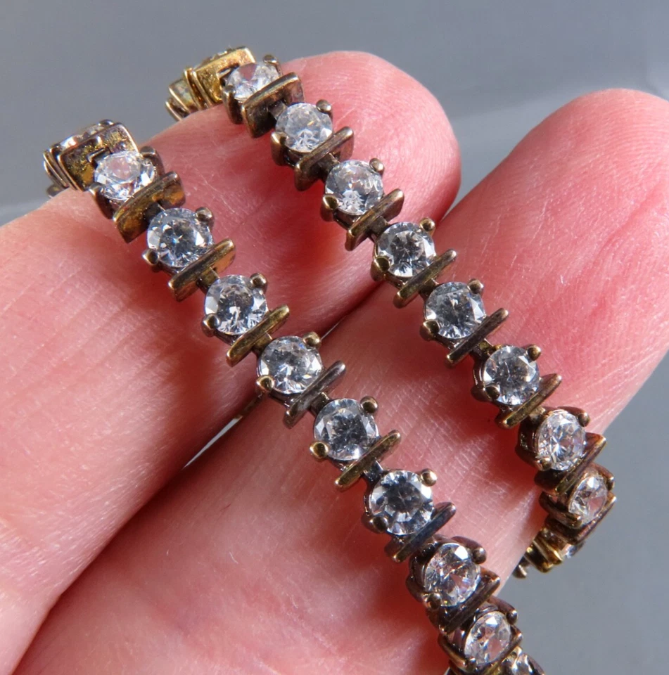 PULSERA TENIS PLATA ESTERLINA VINTAGE PÁTINA OSCURA CZ TRANSPARENTE GÓTICA talla 7" Foto 3 de 4