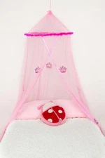 Pink Princess Mosquito Net with Feathers and Crowns - Cot/Sgle NEW