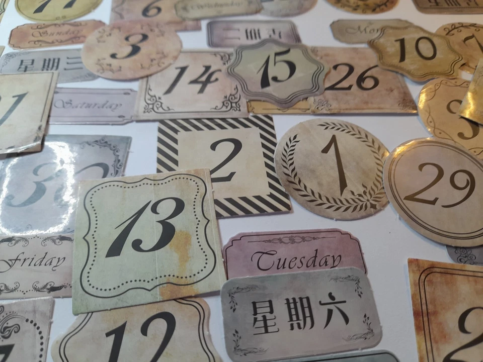 Numbers and Labels, Vintage Stickers, 45 pieces, Junk Journal Ephemera Collage - image 4 of 4