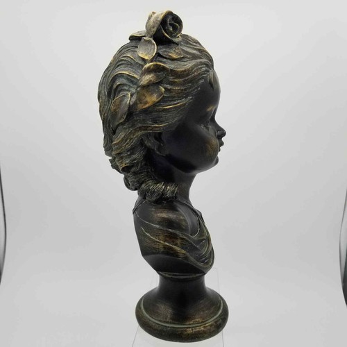 Faux Bronze Bust of Woman Art Nouveau Lady Sculpture French Roses Hair Long - Picture 3 of 13