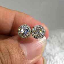 2.50Ct Round Cut Lab-Created Diamond Halo Stud Earrings 14K White Gold Plated