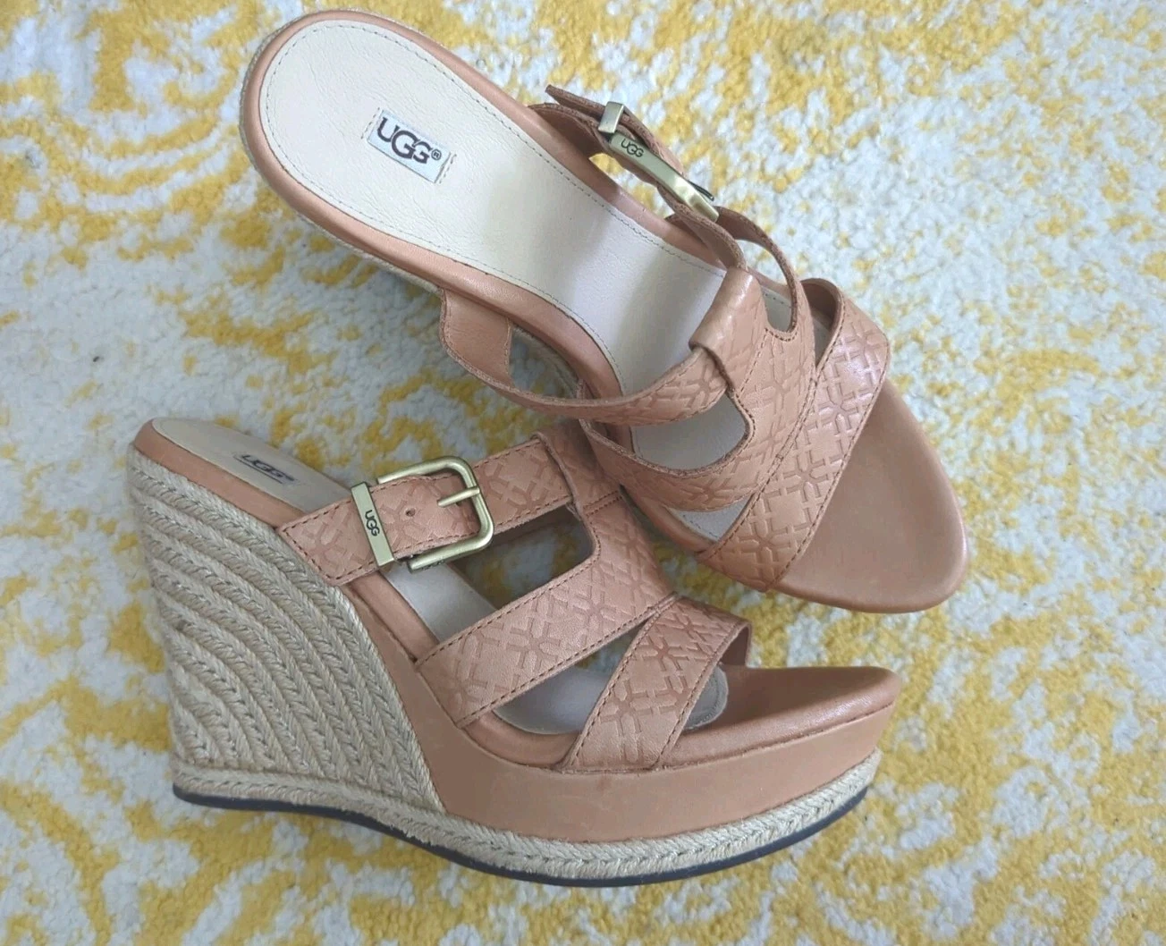 UGG sandali donna 9 5 pelle slip on tacco corda sisal marrone