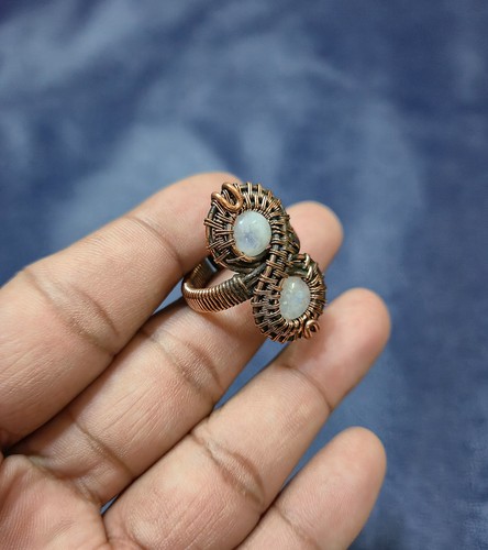 Rainbow Moonstone Ring Pure Copper Ring Adjustable Ring Handmade Copper Jewelry - Picture 4 of 5