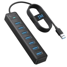 7 Port USB Hub, 3.3FT/1M Long Cable USB 3.0 Hub Multi USB Port Hub Adapter