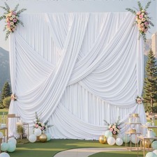 2 Panels White Backdrop Curtain Wedding Wrinkle Free Polyester 10x12 FT