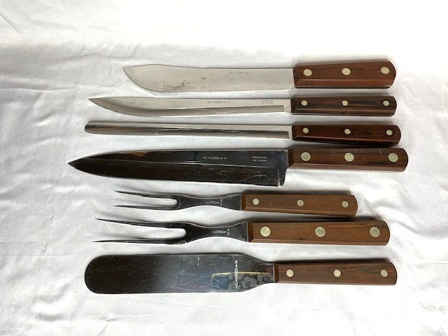 7 Pc CUTCO 32 33 34 35 Knife 36 37 Fork 38 Spatula Lot Set Vintage Brown Handle