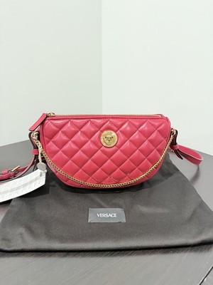 Versace Quilted Medusa Half Moon Crossbody Leather Bag NEW