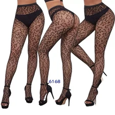 Black Floral leopard Lace Fishnet Tights – High-Waist Pantyhose for Women 6168