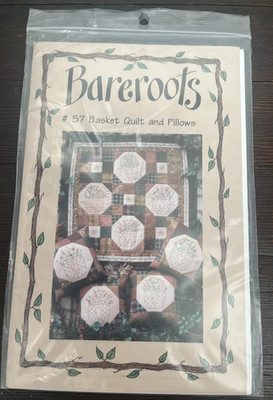 Bareroots Basket Quilt and Pillows Pieced Embroidery Quilt 23x23 Pattern 57 Vtg