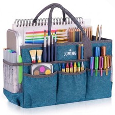 Large Art Supply Storage Tote Bag 2 Mesh Pockets Craft Organizer Caddy Green