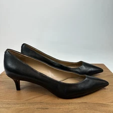 Womens Sam Edelman Dori Black Leather Pointed Toe Kitten Heeled Pumps Size 11 M