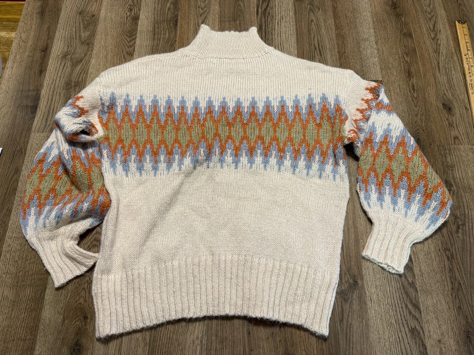 Lush Sweater, Womens Size Medium,  White Blue Orange Green, Turtleneck, Pullover - Image 2 of 4
