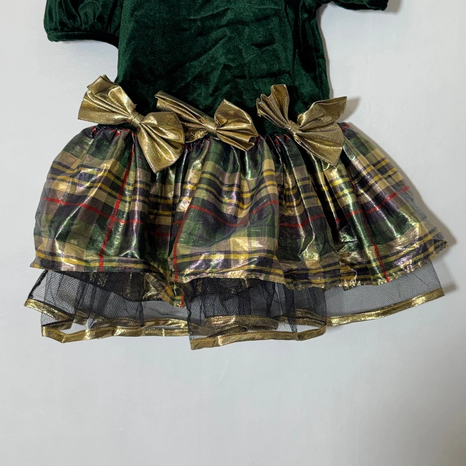 Vestido Vintage Jessica Ann Verde Terciopelo Cuadros Tul Talla 2T Vacaciones Navidad Foto 3 de 4