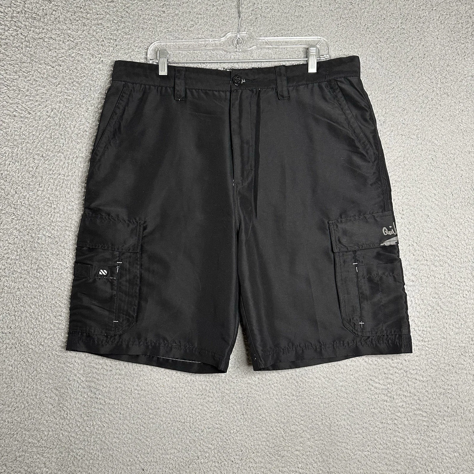Quiksilver Cargo Shorts Size 36 Black Polyester Fishing Outdoor Pockets Vintage