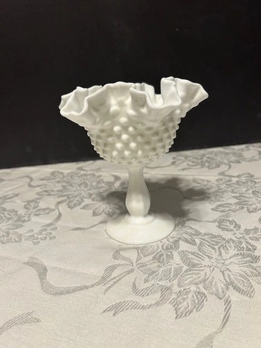 Vintage Fenton Hobnail Milk Glass Compote