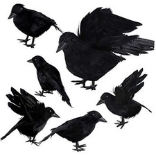 6 Pack Realistic Feathered Crows Halloween Fake Crow Black Crows Artificial